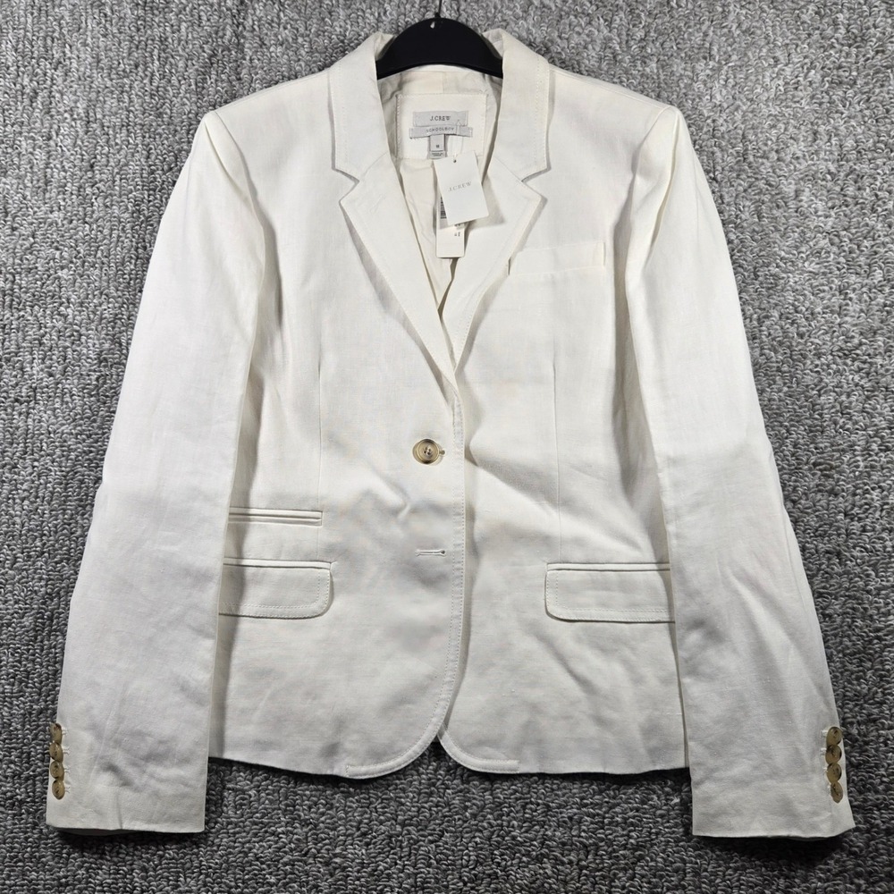 J.Crew Schoolboy Blazer White Linen Tailored Preppy Women Size 16 NWT